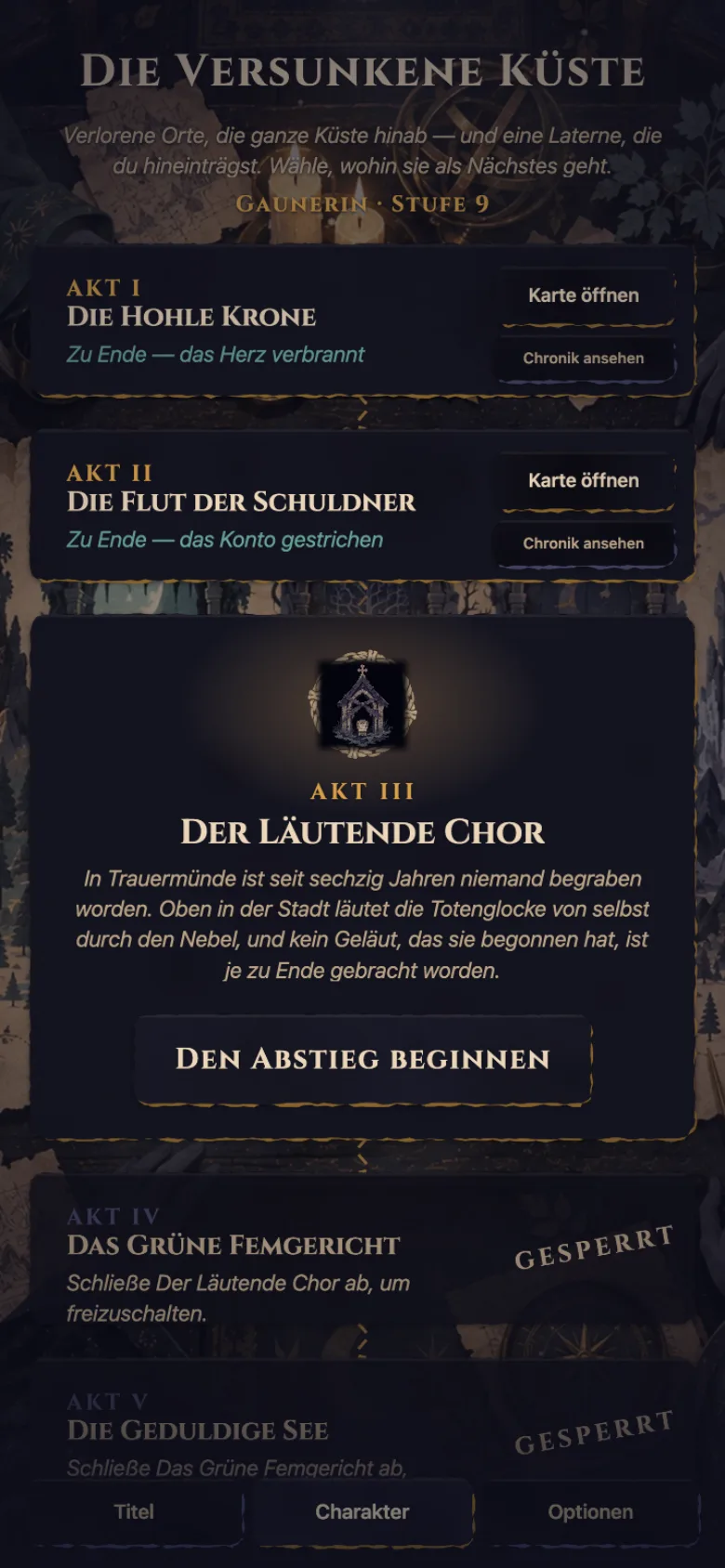 Die Seekarte: fünf Akte und die Runden