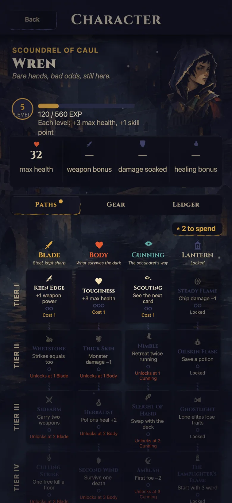 Blade, Body, Cunning: the paths you can take